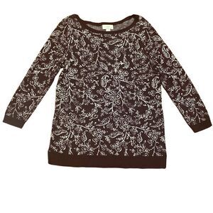 LOFT Outlet Burgundy/White Floral Print Sweater - Size M